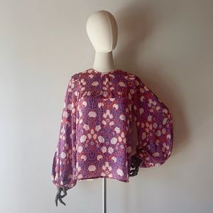 Banjanan Anthropologie balloon sleeve silk floral blouse